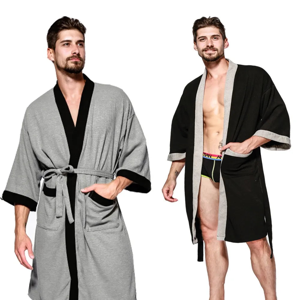 Cotton Waffle Men's Kimono Bathrobe