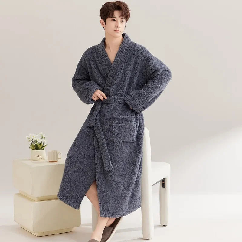 Men's Winter Flannel V-Neck Robe