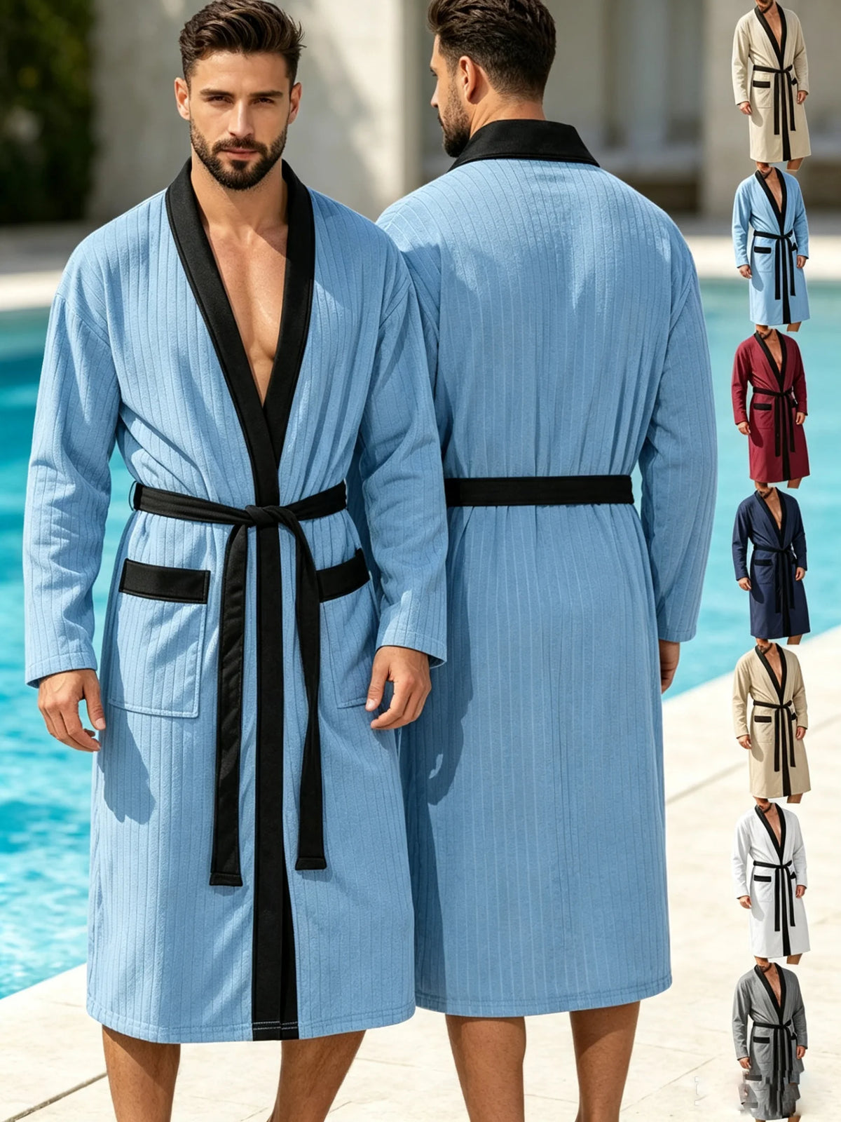 Men's Vertical Striped Kimono Robe - all colors