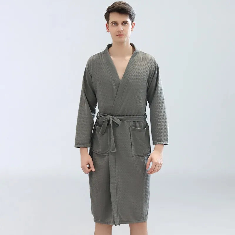 Men's Waffle Sauna Bathrobe Yukata Style