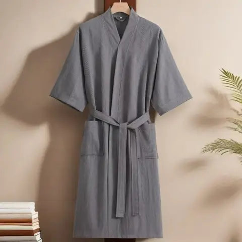 Camden Ribbed Cotton Robe in grey