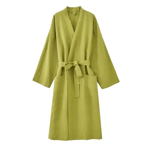 Provence Linen-Blend Robe in Olive