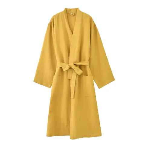 Provence Linen-Blend Robe in Mustard