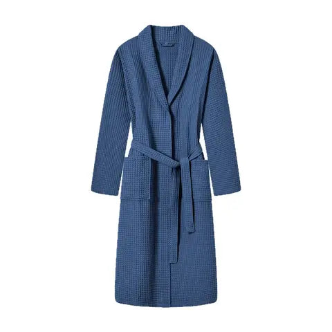Hampton Waffle Shawl Robe in Navy Blue