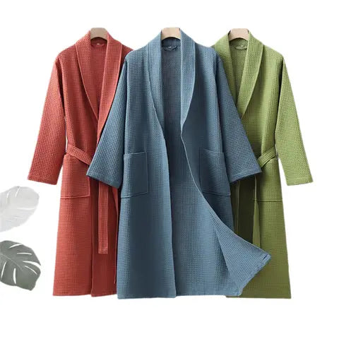 Marlowe Waffle Robe in Slate Blue and Olive