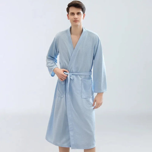 Men's Waffle Robe Sauna Suit Loungewear, navy blue