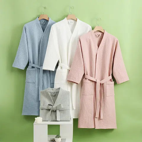Ashford Waffle Robe in Blue, Gray, and Pink