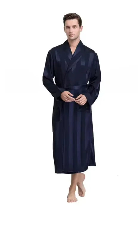 Men's Plus Size Satin Stripe Kimono Robe