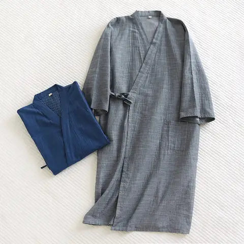Asheville Chambray Kimono Robe in Navy and Charcoal - additional view