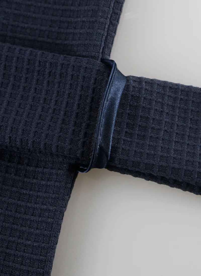 Mens Waffle Knit Hooded Bathrobe fabric close-up