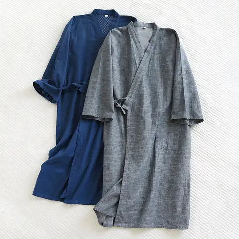 Asheville Chambray Kimono Robe in Navy and Charcoal