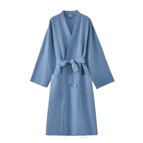 Provence Linen-Blend Robe in Slate Blue