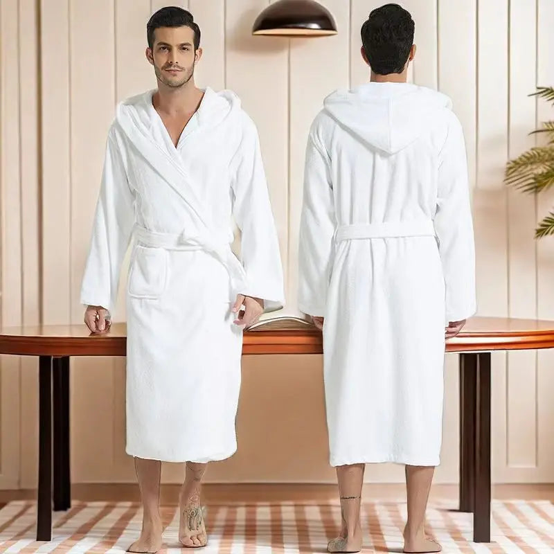Men's Hooded Cotton Terry Towel Bathrobe