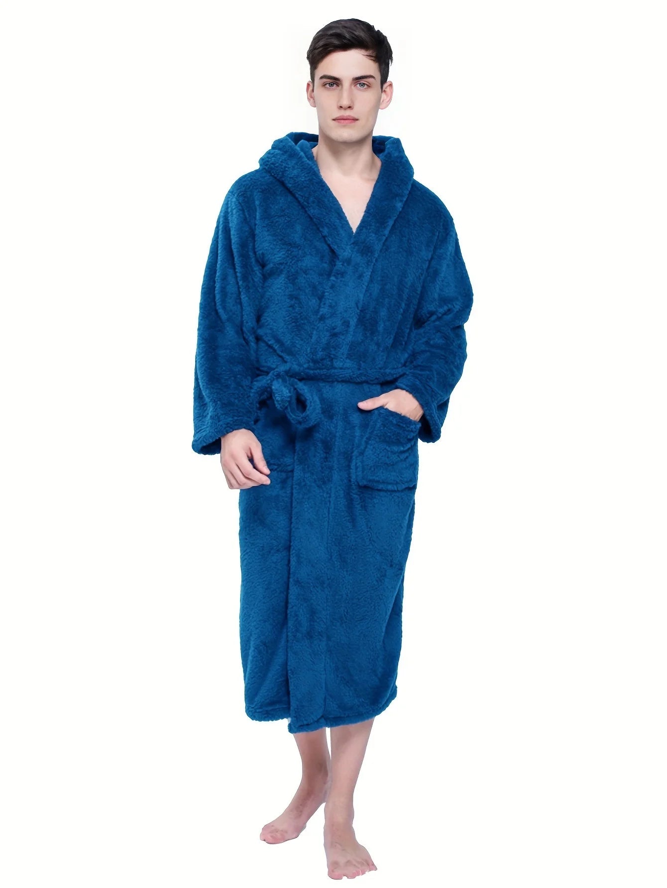 Men's Cozy Hooded Coral Robe