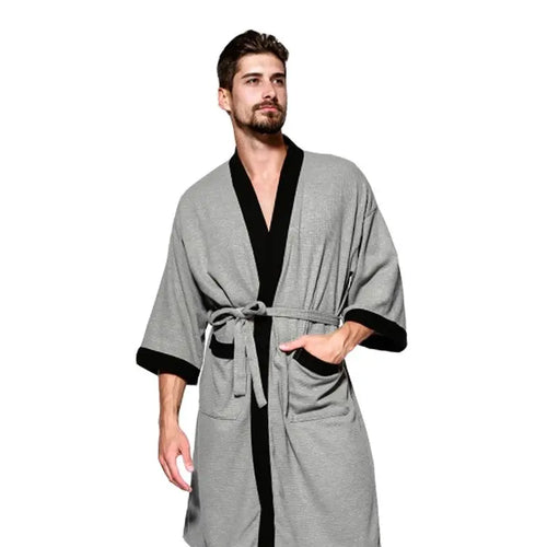 Men's Cotton Waffle Bathrobe Plus Size, front view