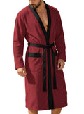 Men's Vertical Striped Kimono Robe - Burgundy