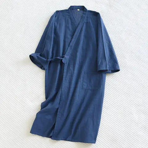 Asheville Chambray Kimono Robe in Navy
