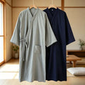 Nagano Cotton Kimono Robe in Sage and Navy