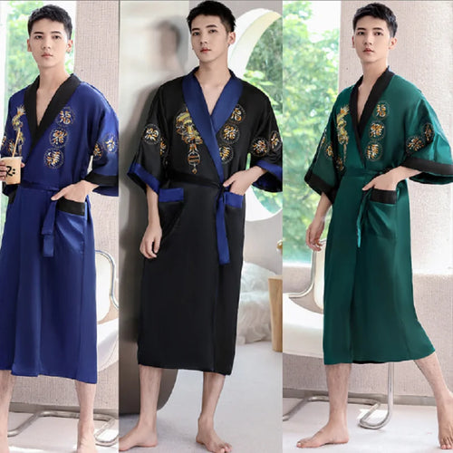 Men's Chinese Style Satin Silk Two-Face Robe