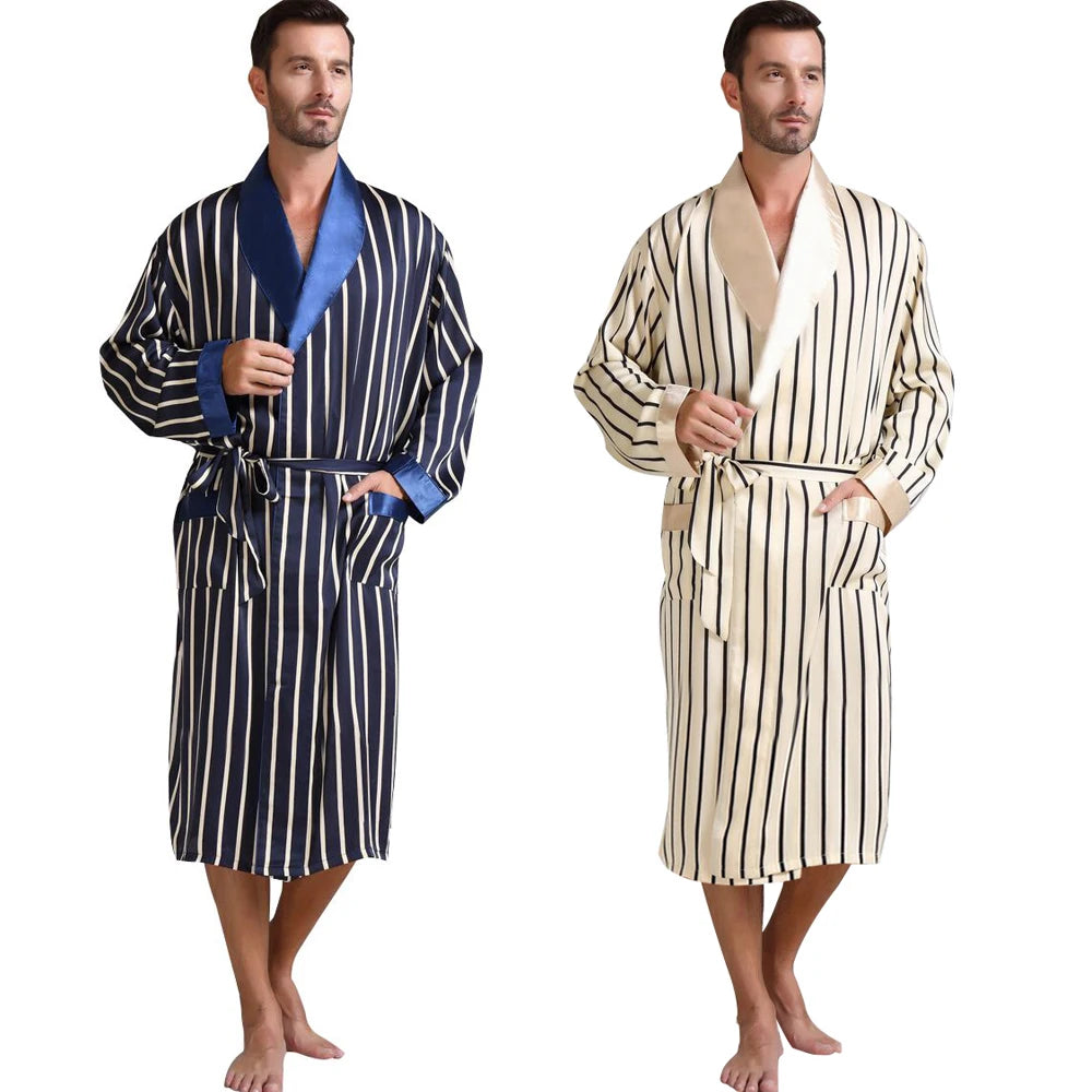 Men's Silk Satin Striped Pajama Robe